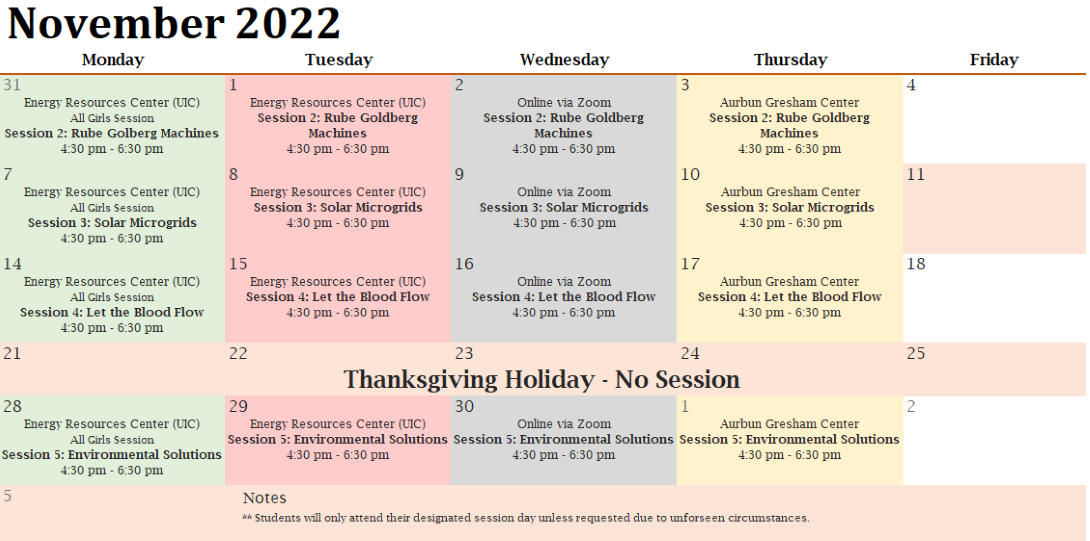 Fall 2022 AfterSchool Program Energy Resources Center STEM Scholars