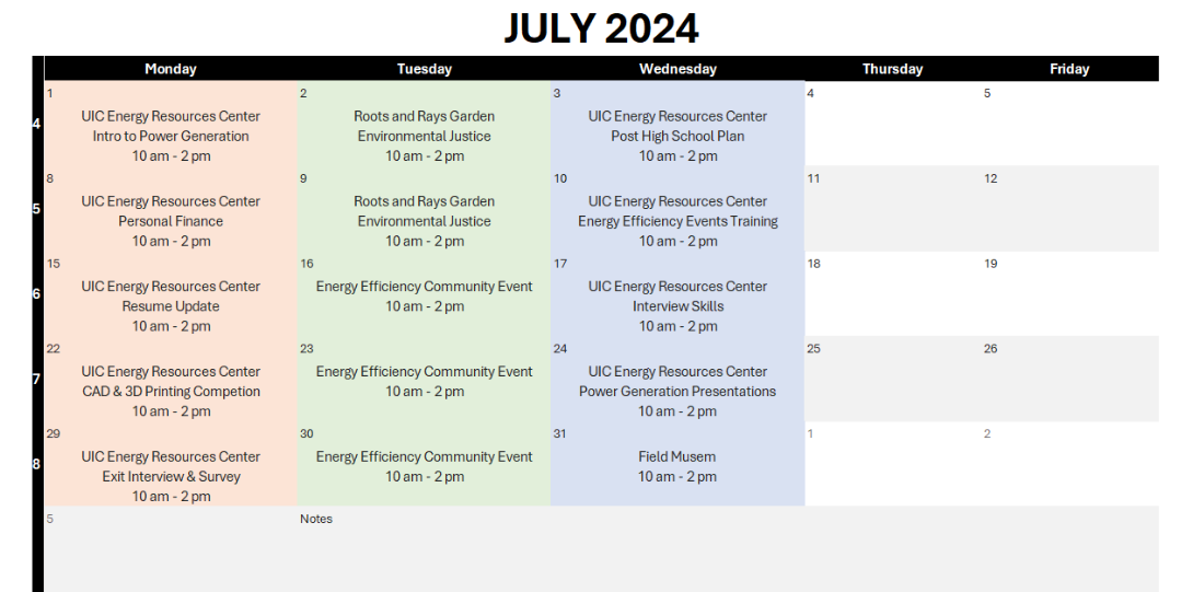 July 2024 internship calendar