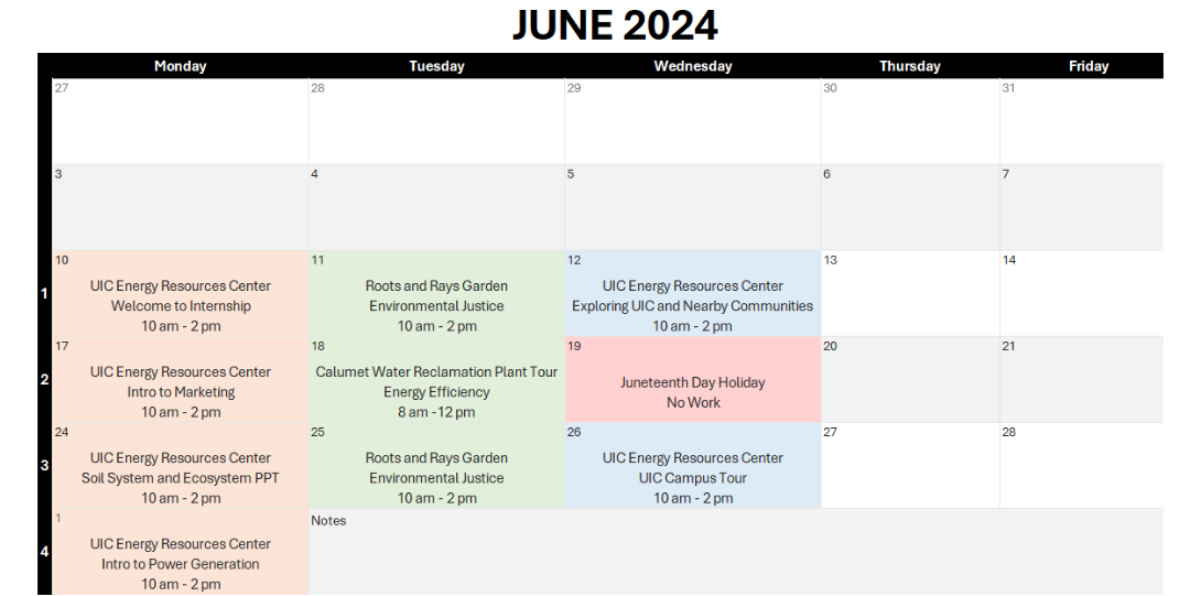 June 2024 internship calendar